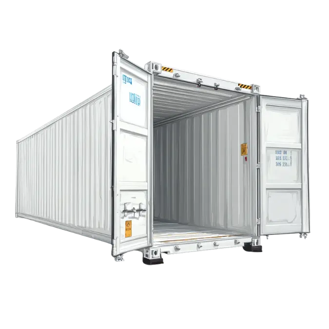 white storage container with swing doors open